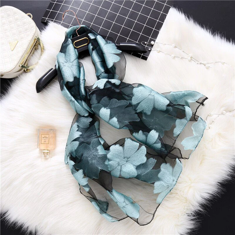 Christmas Gift Deanwangkt New Spring Summer Scarf Women Fashion Leaf Cut Flowers Scarves Elegant Lady's Beach Cove Up Winter Scarf For Women Shawl - Deanwangkt