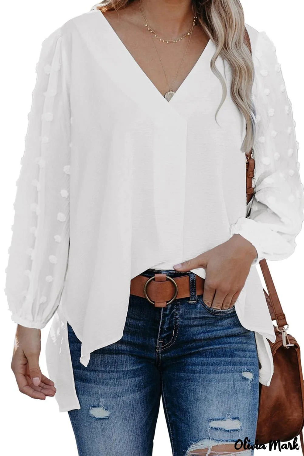 Deanwangkt - Black Polka Dot V-Neck Long Sleeve Blouse - Deanwangkt