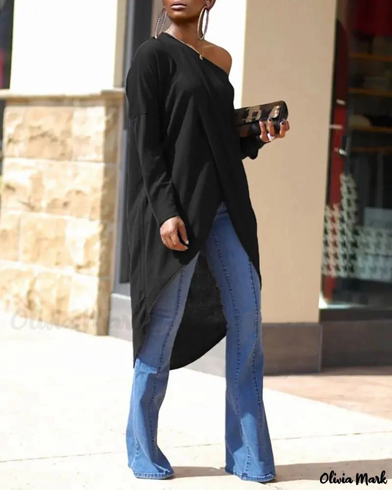 Deanwangkt - Long Sleeve Asymmetric Hem Top - Deanwangkt