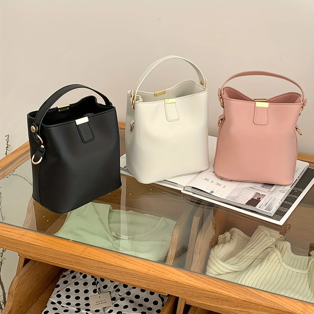 deanwangkt  Women's Minimalist Bucket Bag, Satchel Bag, Simple Handbag For Work, Versatile Bag - Deanwangkt