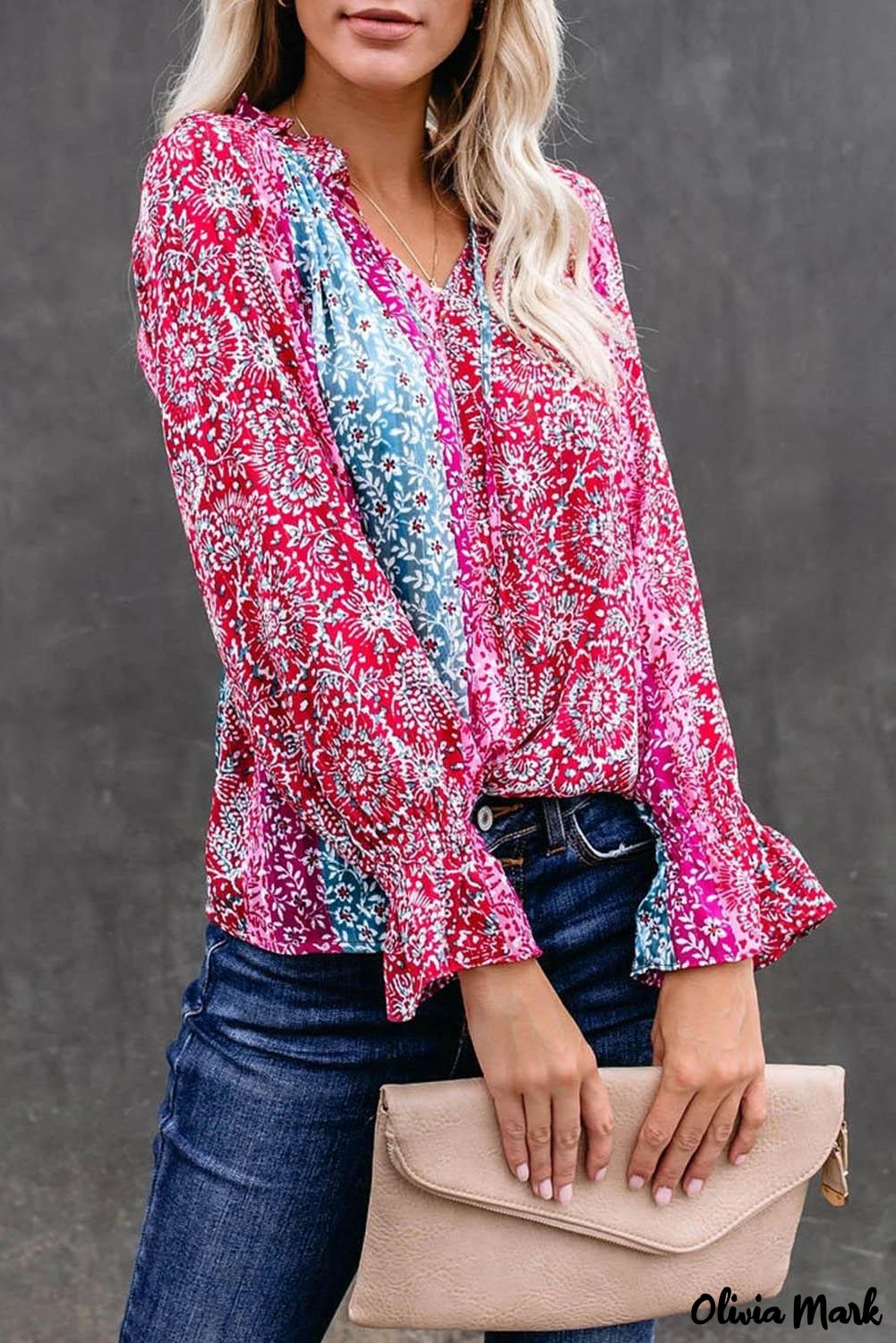 Deanwangkt - Pink Printed Split Collar Blouse - Deanwangkt