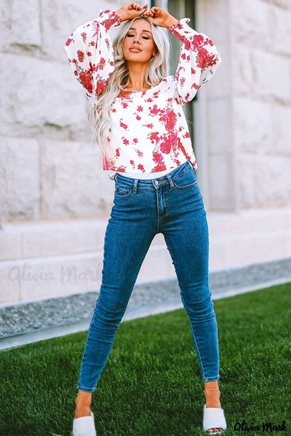 Deanwangkt - Pink floral blouse with round neck and bishop sleeves - Deanwangkt