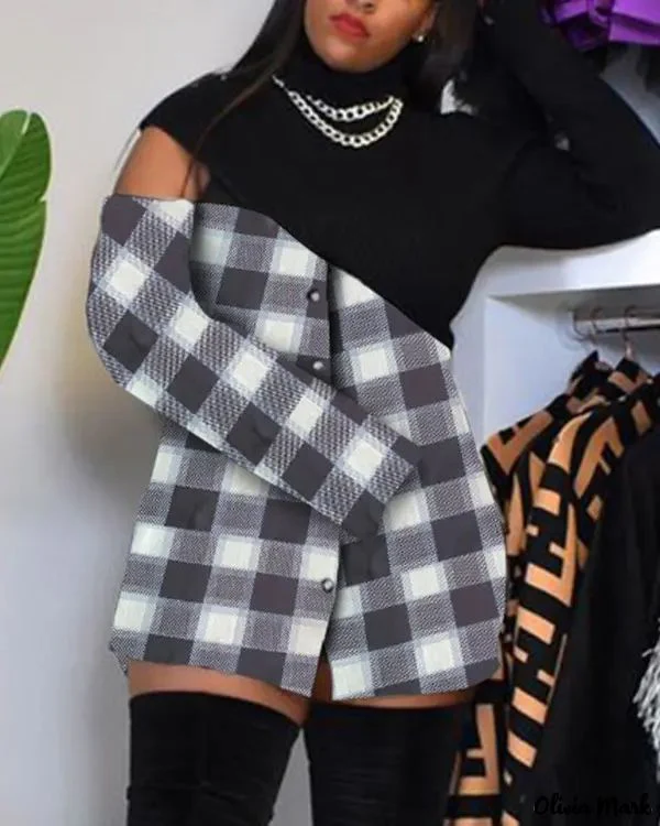Deanwangkt - Plus Size Plaid Print Patchwork Zipper Long Sleeve Top - Deanwangkt