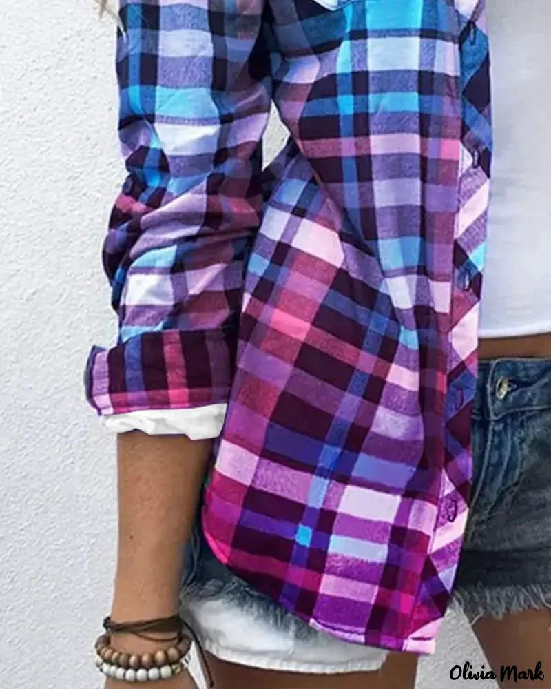 Deanwangkt - Color Block Plaid Long Sleeve Top - Deanwangkt