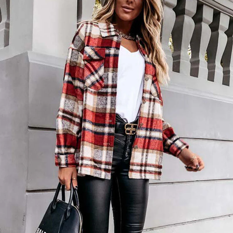 Christmas Gift Autumn Jackets Coats Women Winter Plaid Jacket Female Overshirt Long Checkered Jacket Women Shirt Coat For Women Deanwangkt - Deanwangkt