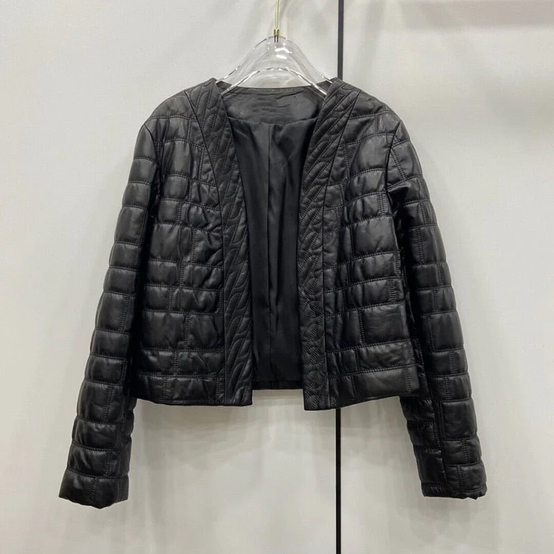 Black Friday Sales Woman Coats Natural Sheepskin Leather Fashion Female Motorcycle Jackets Real Sheepskin Leatherjackets Best Sellers H615 - Deanwangkt