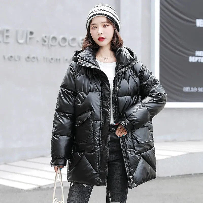 Christmas Gift Deanwangkt New Winter Jacket Parkas Coat Women's Clothes Long Coat Fashion Loose Casual Hooded Cotton Padded Parka Jacket Basic Coat - Deanwangkt