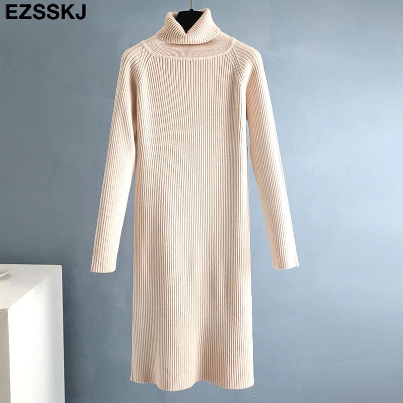 Christmas Gift Deanwangkt Autumn Winter long thick Sweater Dress Women turtleneck long Sleeve straight maix Dress female girl warm long dress - Deanwangkt