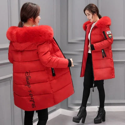 Christmas Gift Deanwangkt Women Parkas Winter Ladies Casual Long Coats Woman Jackets Winter Women Hooded Fur Collar Cotton Parkas Warm Coat Outwear - Deanwangkt