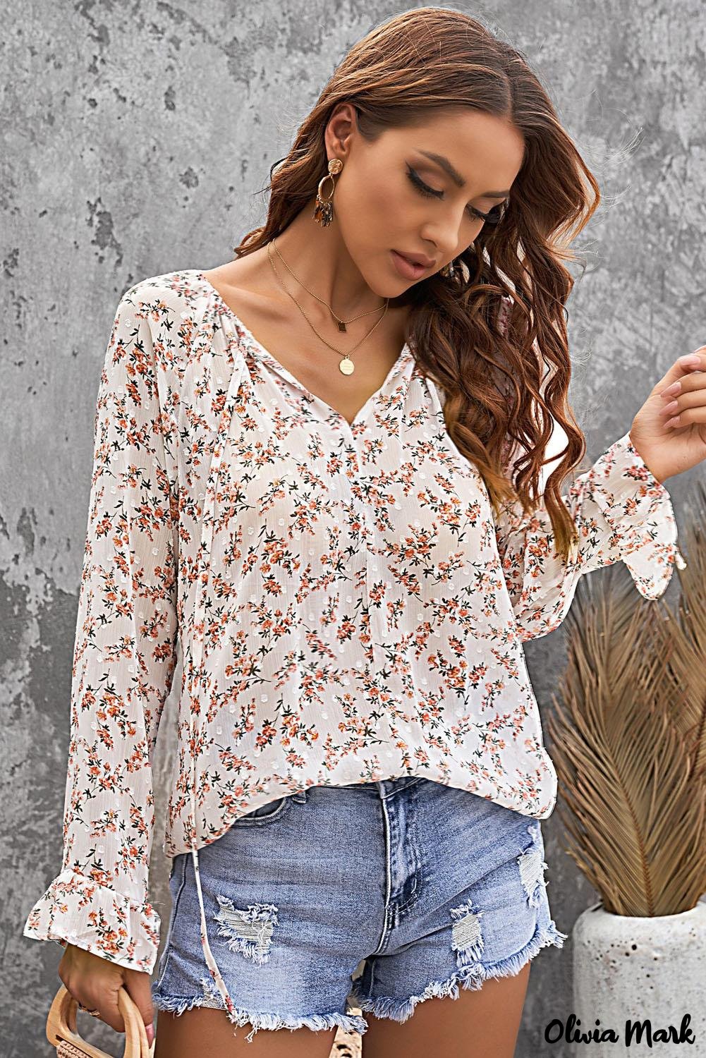 Deanwangkt - Multicolor Floral Print Drawstring Long Sleeve Blouse - Deanwangkt