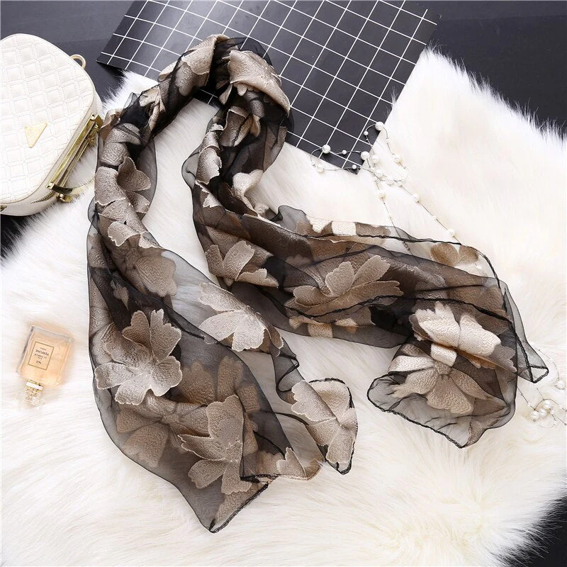 Christmas Gift Deanwangkt New Spring Summer Scarf Women Fashion Leaf Cut Flowers Scarves Elegant Lady's Beach Cove Up Winter Scarf For Women Shawl - Deanwangkt