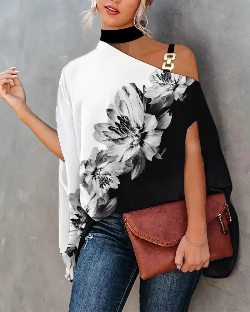 Deanwangkt - Off-the-shoulder top with chain straps in floral print - Deanwangkt
