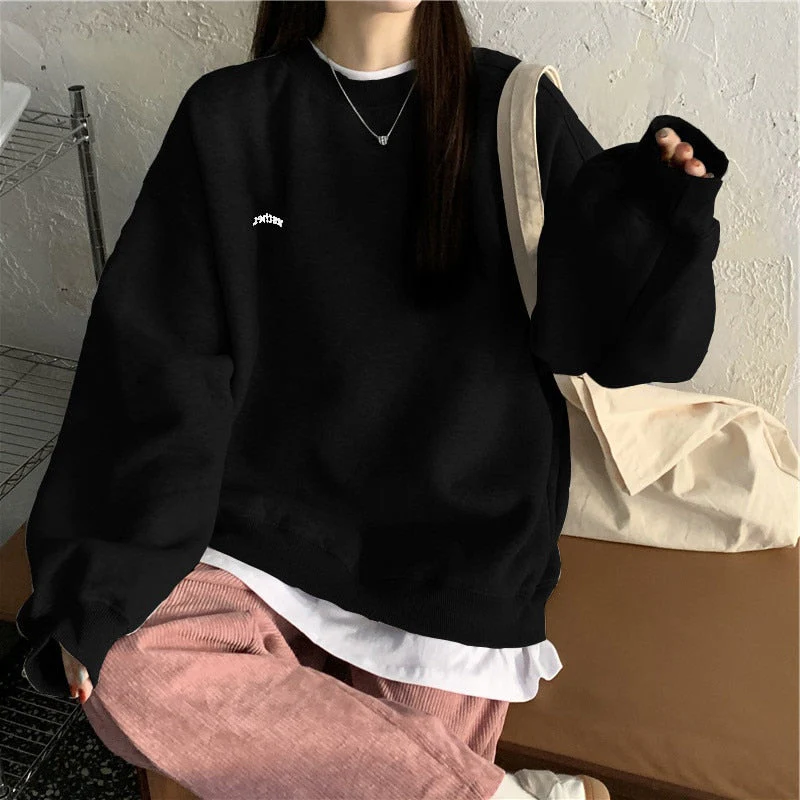 Christmas Gift Deanwangkt spring and autumn new splicing Pullover fashion Korean thick and thin women's Sweatshirt Navy Gray Black Pink women's Hoodi - Deanwangkt