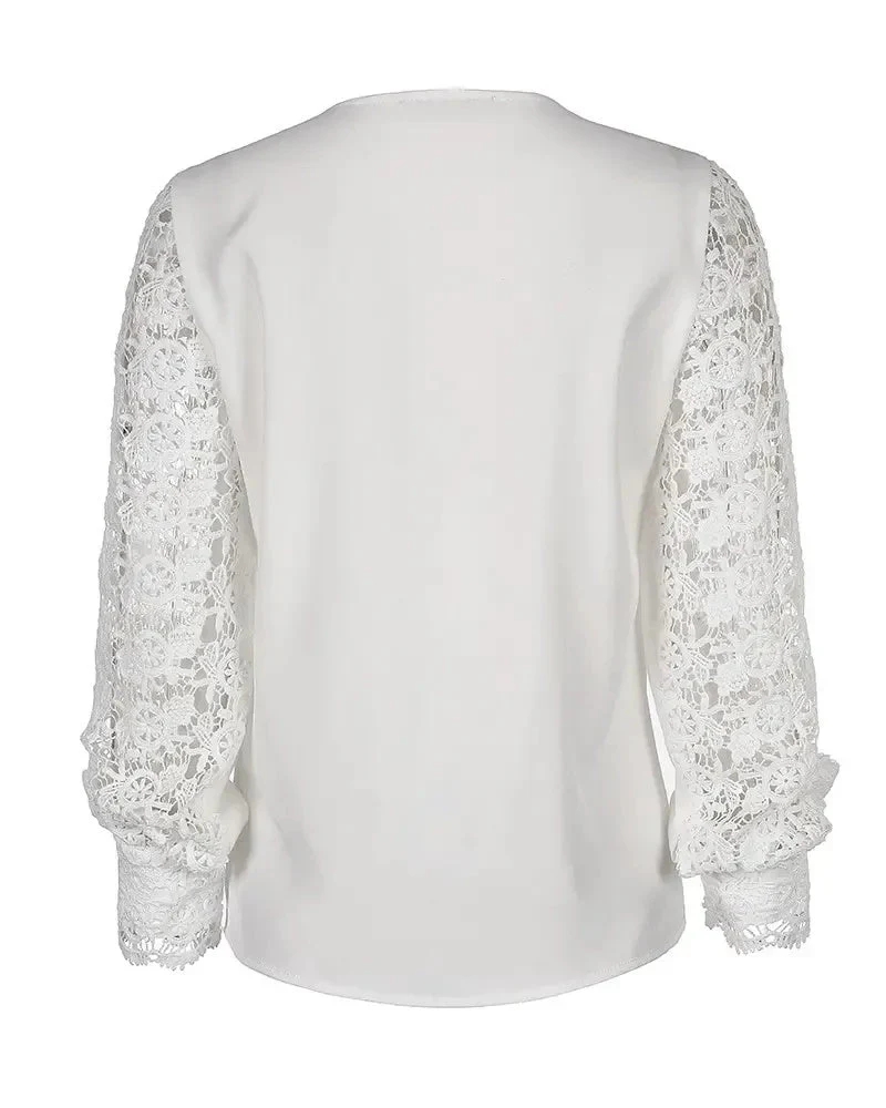 Deanwangkt - V-neck top with long sleeves in guipure lace - Deanwangkt