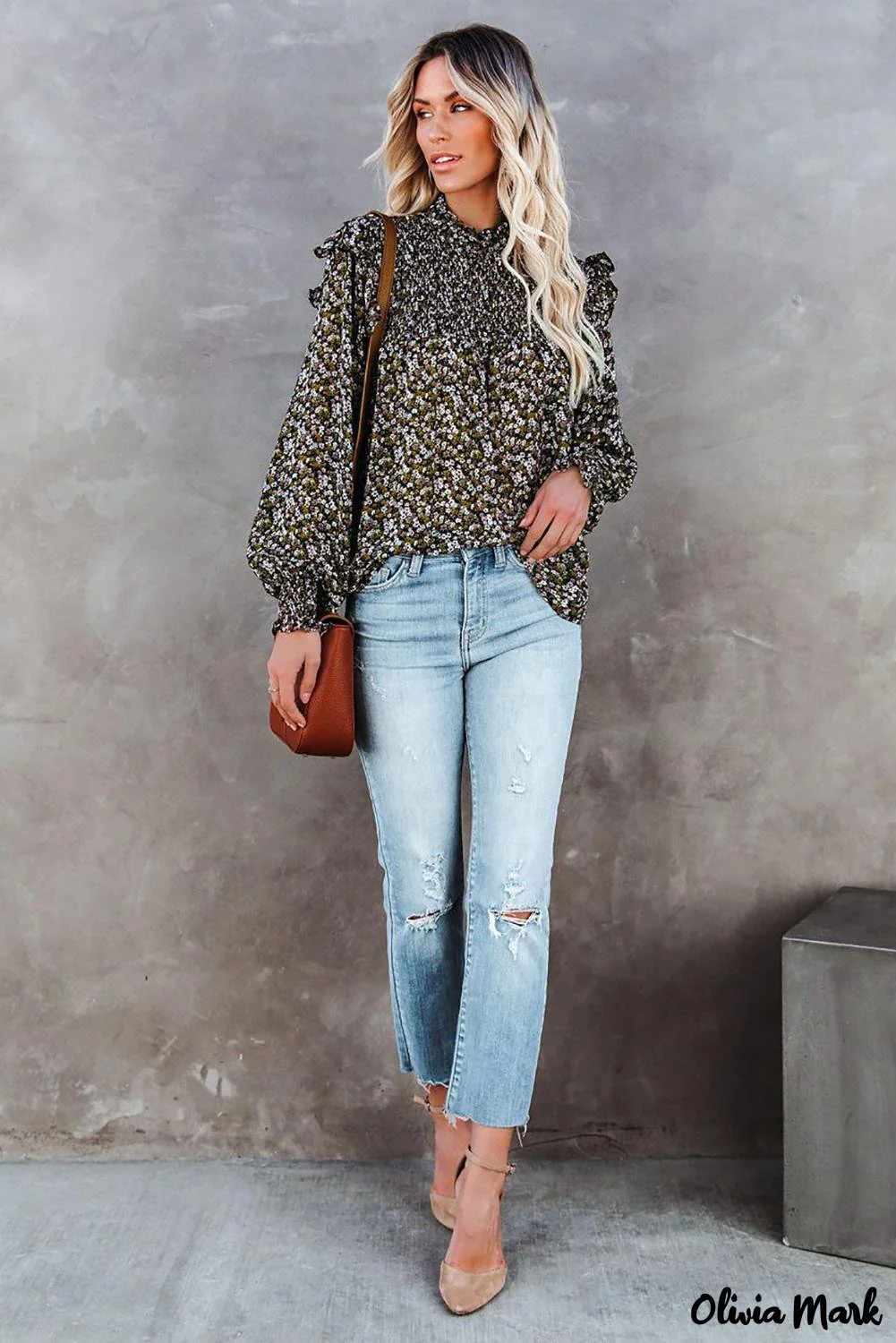 Deanwangkt - Floral Print Ruffle Long Sleeve Blouse - Deanwangkt