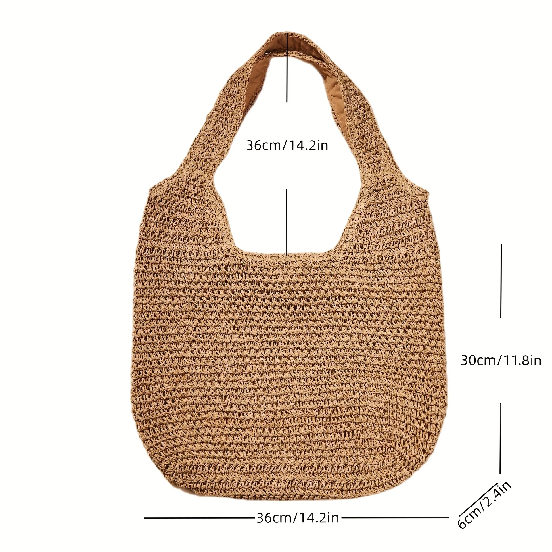 deanwangkt  Handmade Straw Woven Beach Bag, Large Capacity Shoulder Bag, Boho Style Tote Bag For Travel Vacation - Deanwangkt
