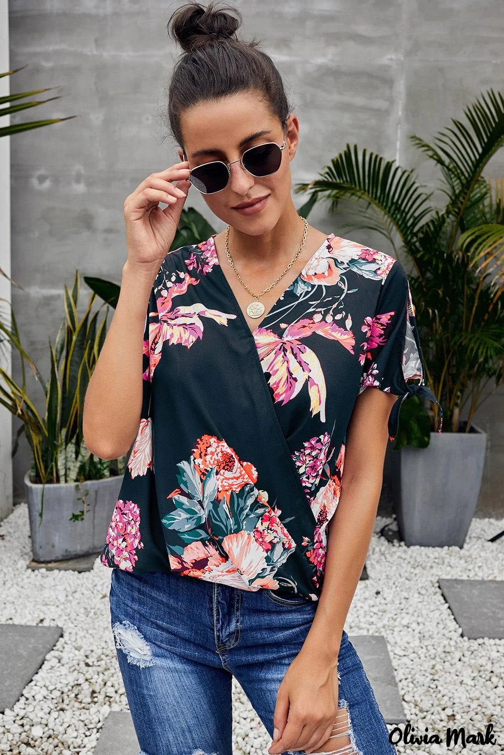 Deanwangkt - Orange Floral Twist Top - Deanwangkt