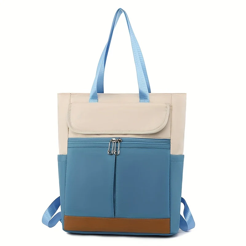 deanwangkt  Color Contrast Tote Backpack, Casual Nylon Laptop Daypack, Two-way Shoulder Bag For Women - Deanwangkt