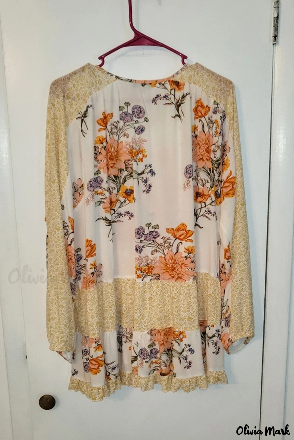 Deanwangkt - Yellow Floral Print V-Neck Ruffle Blouse - Deanwangkt