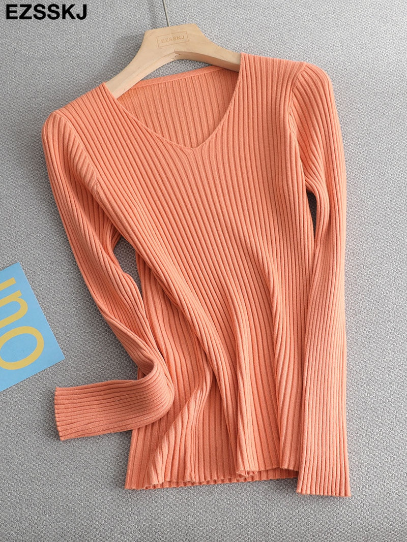 Christmas Gift Deanwangkt basic v-neck solid autumn winter Sweater Pullover Women Female Knitted sweater slim long sleeve badycon sweater cheap - Deanwangkt