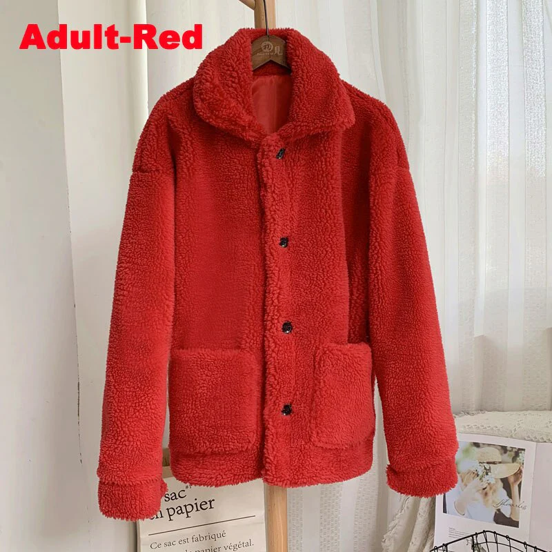 Christmas Gift Deanwangkt Fashion Mother & Daughter Teddy Faux Fur Coat Winter Warm Pocket Women Girls Overcoats Sisters Street Sweet Jacket Coats - Deanwangkt