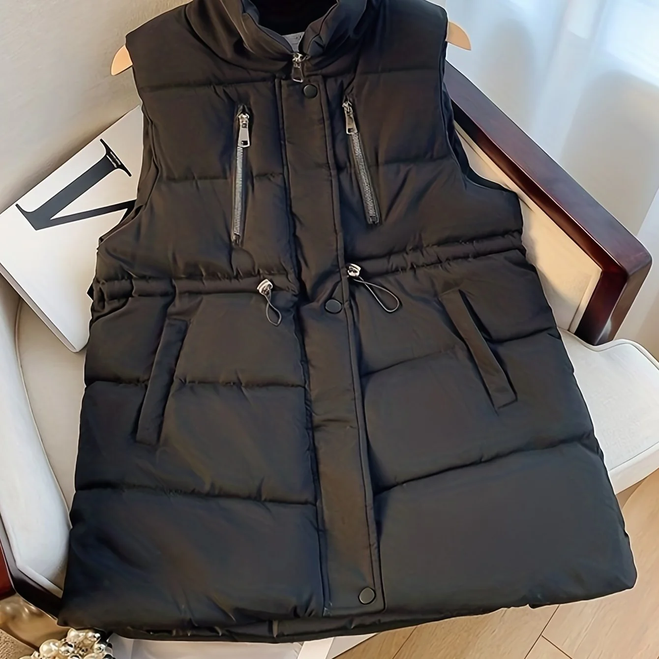 deanwangkt-1  Zip Up Sleeveless Vest, Casual Solid Versatile Warm Vest, Women's Clothing - Deanwangkt