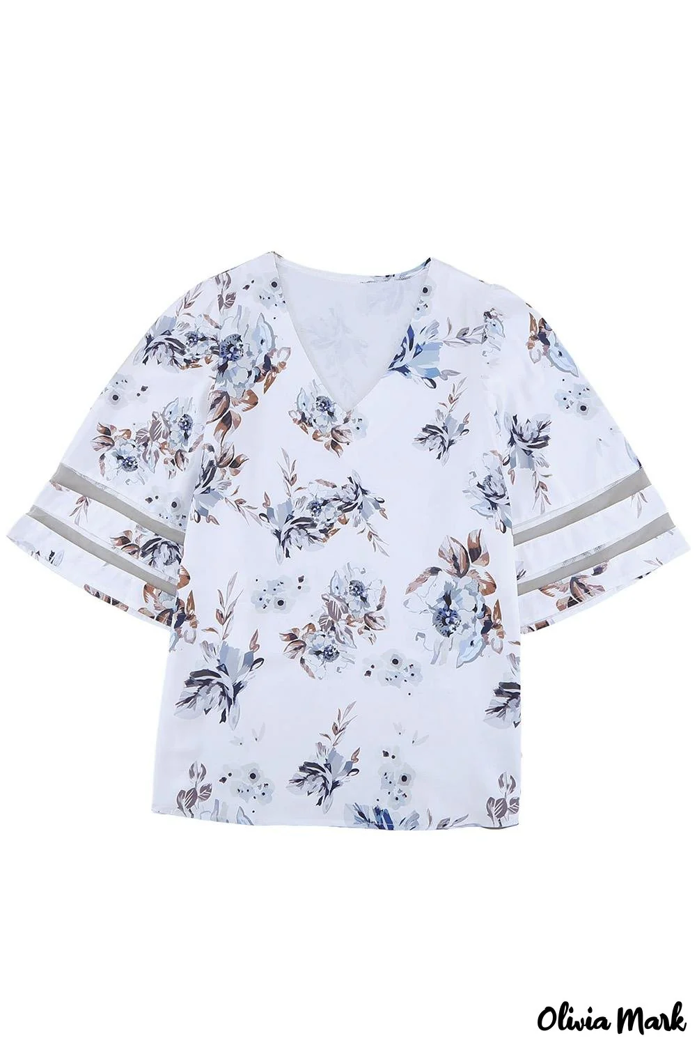 Deanwangkt - White floral blouse with 3/4 flared sleeves - Deanwangkt