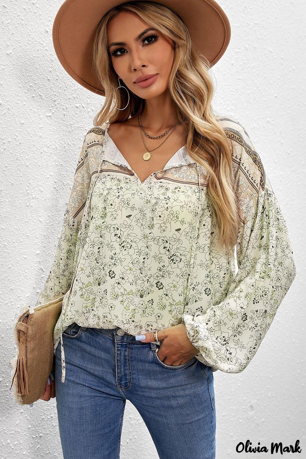 Deanwangkt - Loose puff sleeve shirt with drawstring and floral print - Deanwangkt