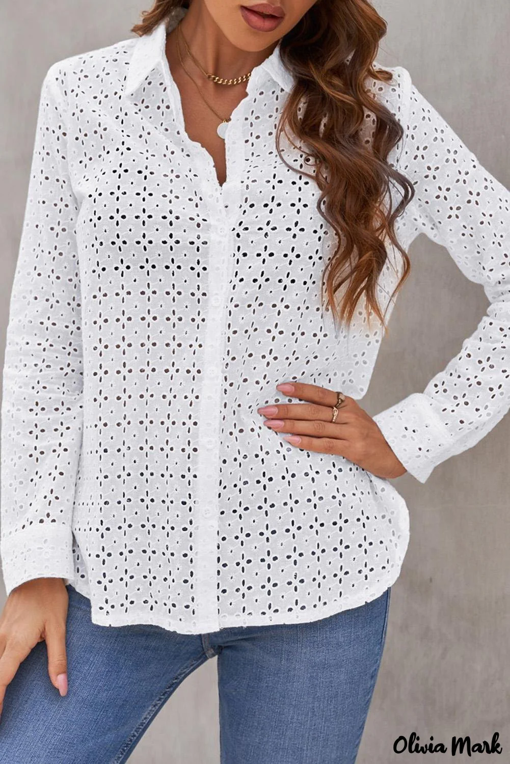 Deanwangkt - Black Hollow Out Floral Eyelet Long Sleeve Shirt - Deanwangkt