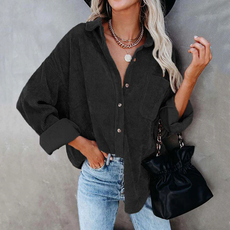 Christmas Gift Autumn Corduroy Jacket Woman Long Shirt Jacket Women Button Coat Jackets Women Fashion Overshirt Loose Coat Female Deanwangkt - Deanwangkt
