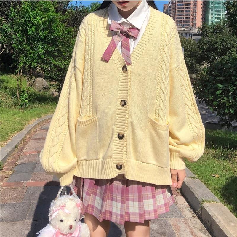 Christmas Gift Deanwangkt new sweet cute girl knitting sweater lazy college style loose sleeve Harajuku girl JK uniform sweater coat s ~ 2XL - Deanwangkt