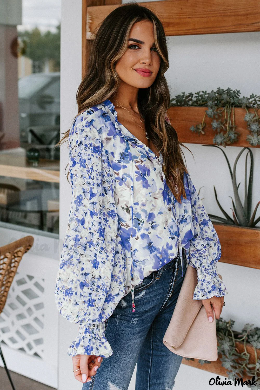 Deanwangkt - Blue Floral Smocked Blouse Cakewalk - Deanwangkt