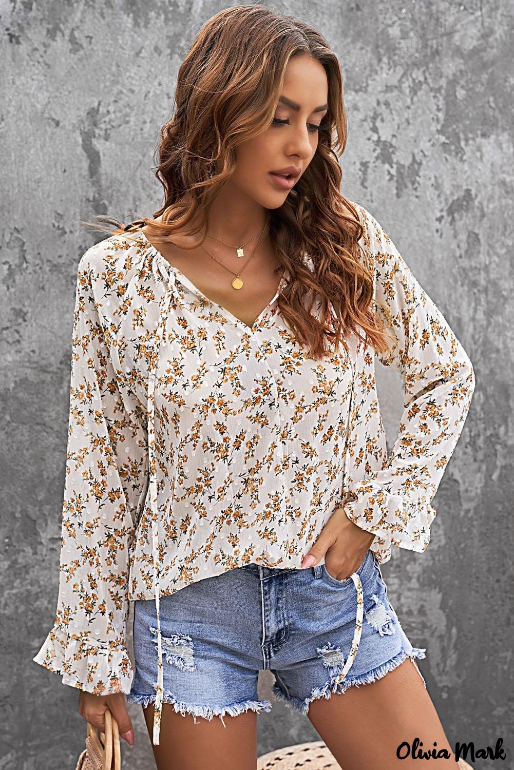 Deanwangkt - Multicolor Floral Print Drawstring Long Sleeve Blouse - Deanwangkt