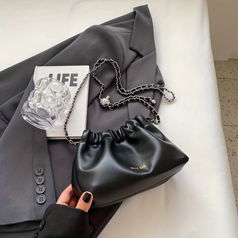 Niche Design Mini Crossbody Chain Bag, Solid Color Shoulder Bag, Pu Leather Women's Purse For Daily Use - Deanwangkt