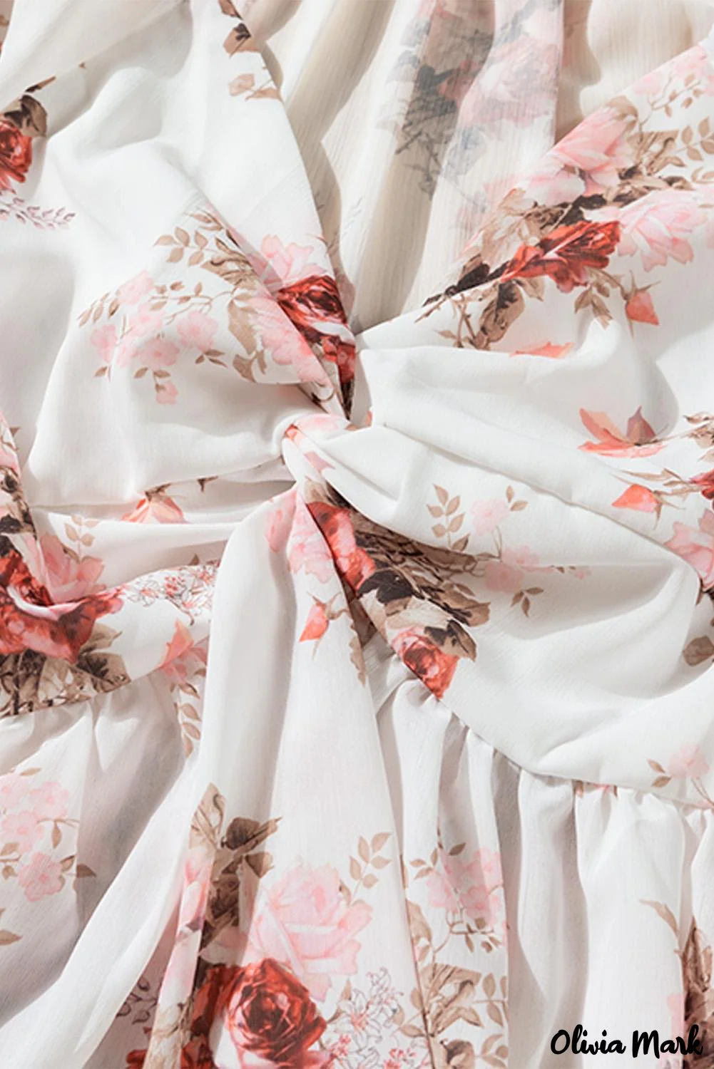 Deanwangkt - Beige Floral V-Neck Balloon Sleeve Twist Front Blouse - Deanwangkt