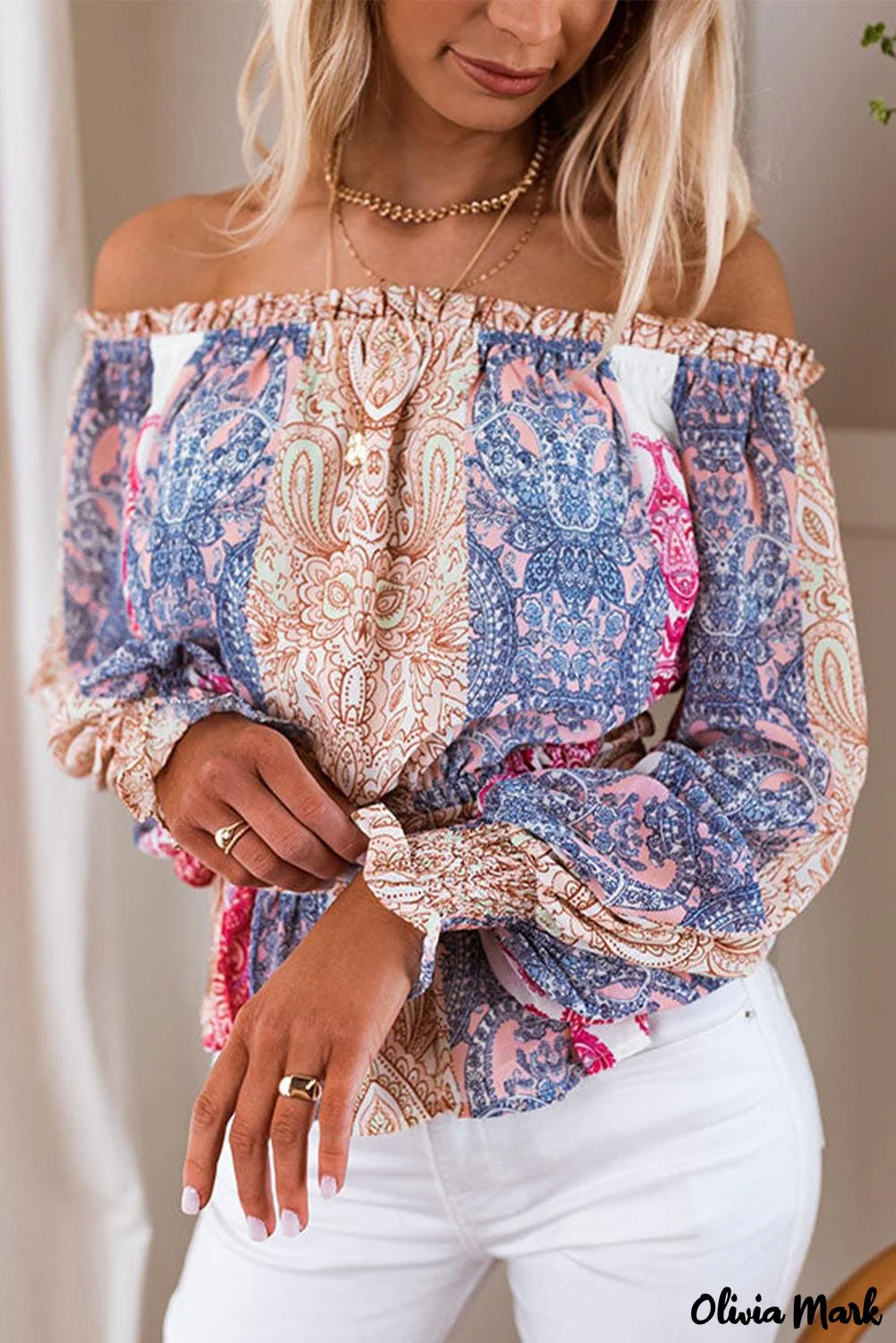 Deanwangkt - Multicolor Bohemian Floral Off Shoulder Blouse - Deanwangkt