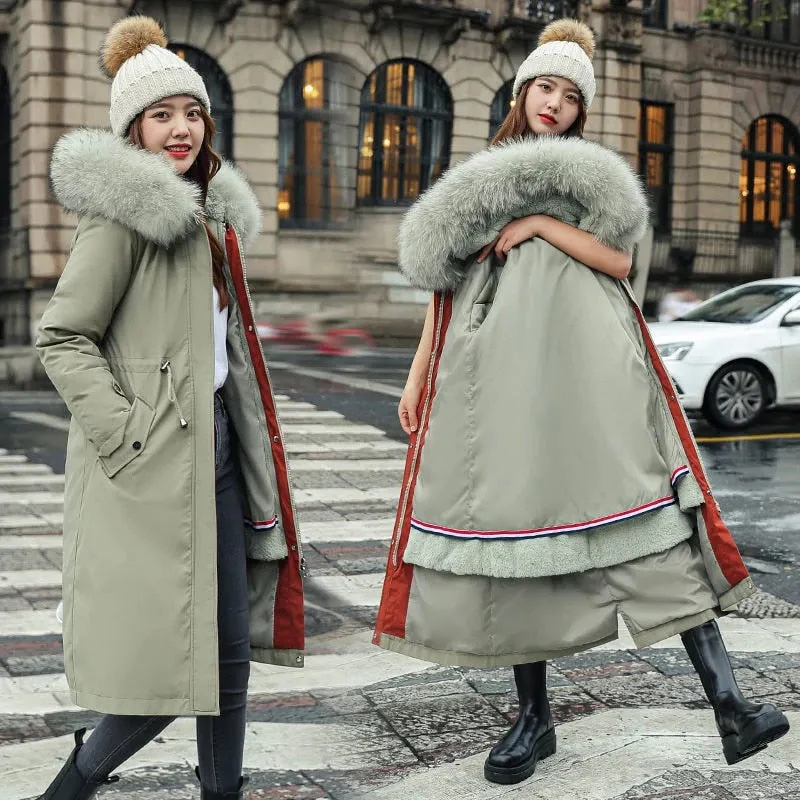 Christmas Gift Deanwangkt New Women Winter Jacket Long Coat Casual Parkas Removable Fur Lining Hooded Parka Cotton Thicken Warm Jacket Mujer Coats - Deanwangkt