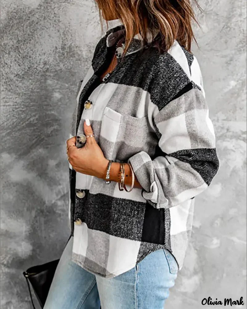 Deanwangkt - Plaid Print Long Sleeve Jacket With Button Pocket - Deanwangkt