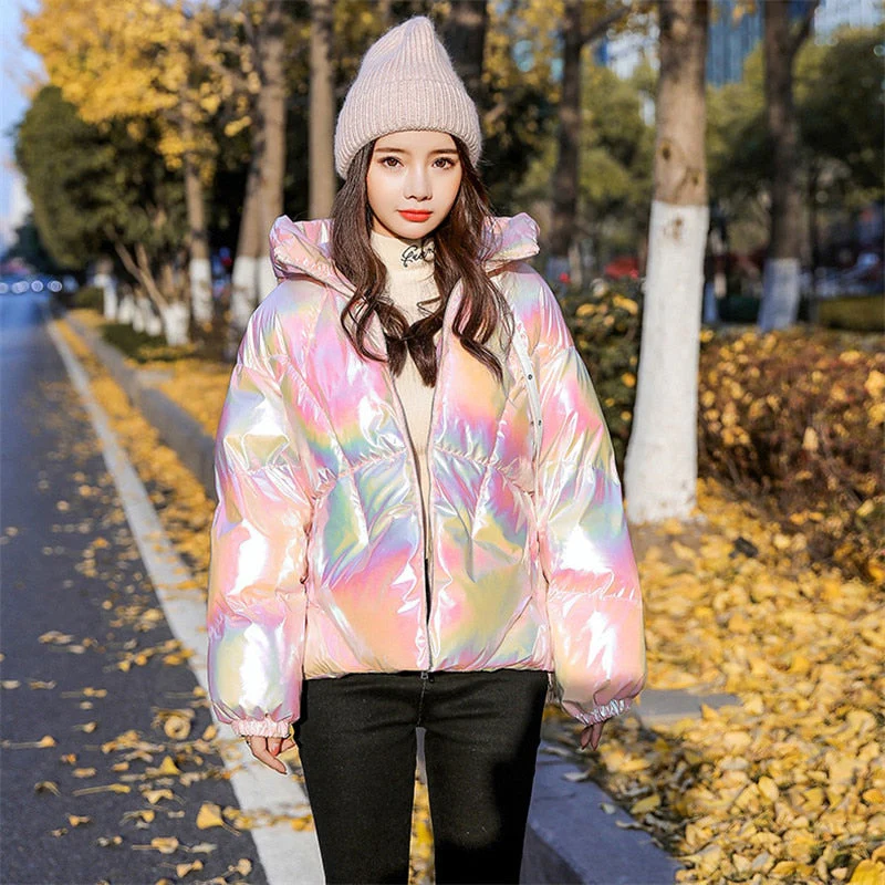 Christmas Gift Deanwangkt New Winter Jacket Coats Women Parkas Hooded Glossy Down Cotton Jacket Warm Casual Parka Padded Cotton Coat Female P1062 - Deanwangkt