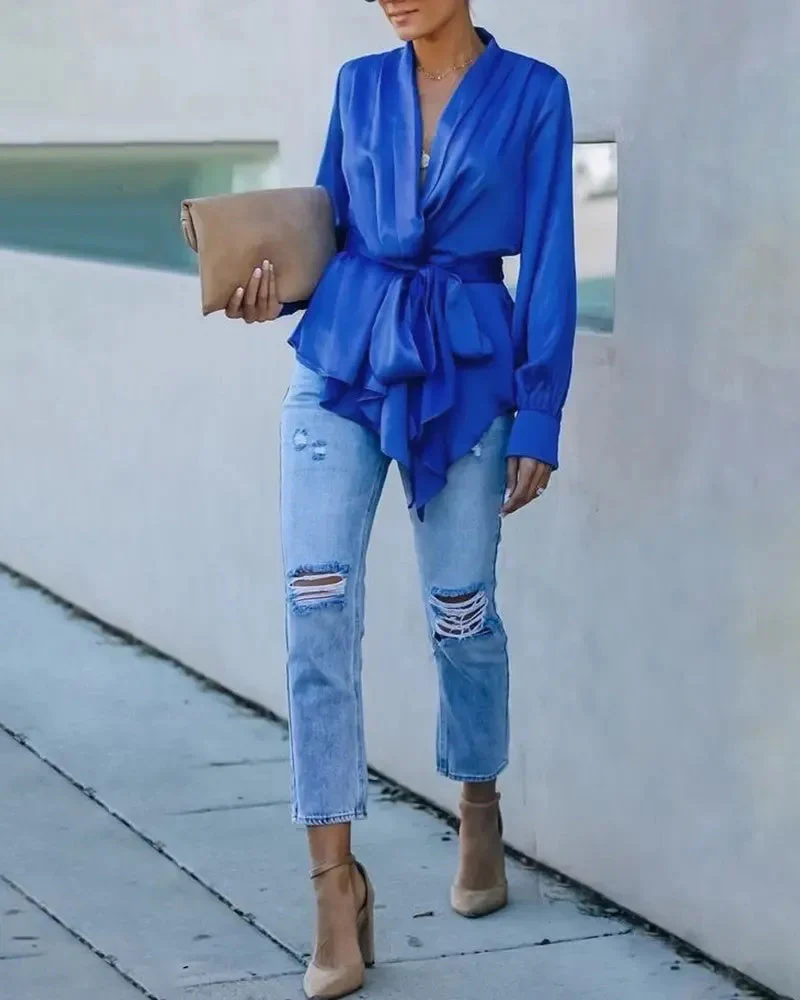 Deanwangkt - Asymmetric long sleeve top with tie detail - Deanwangkt