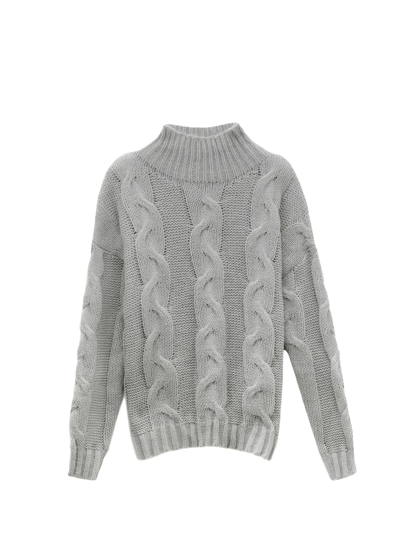 deanwangkt-1 Twist Pattern Turtle Neck Pullover Sweater, Casual Long Sleeve Sweater For Fall & Winter, Women's Clothing - Deanwangkt