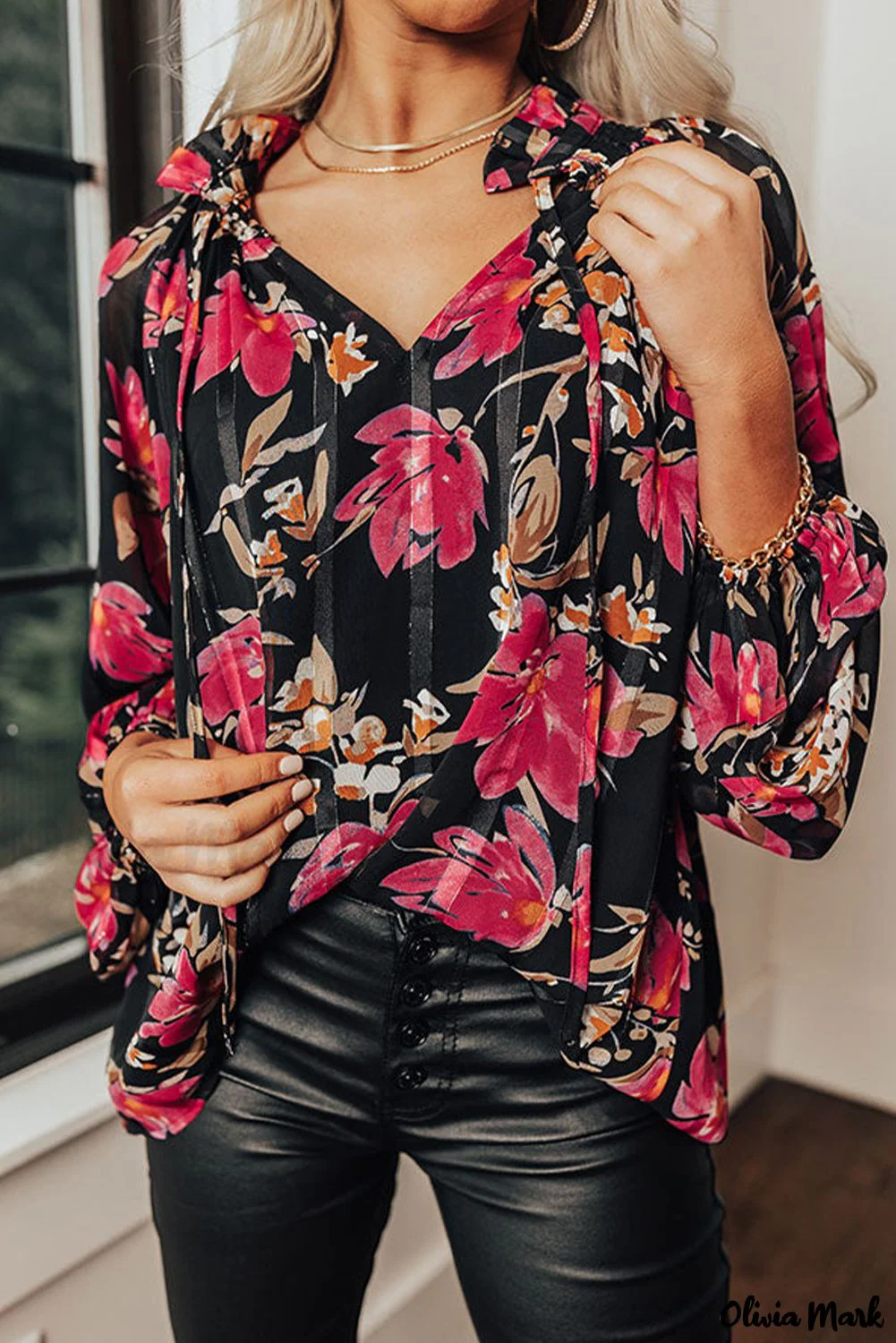 Deanwangkt - Black Floral Ruffle Collar Blouse - Deanwangkt