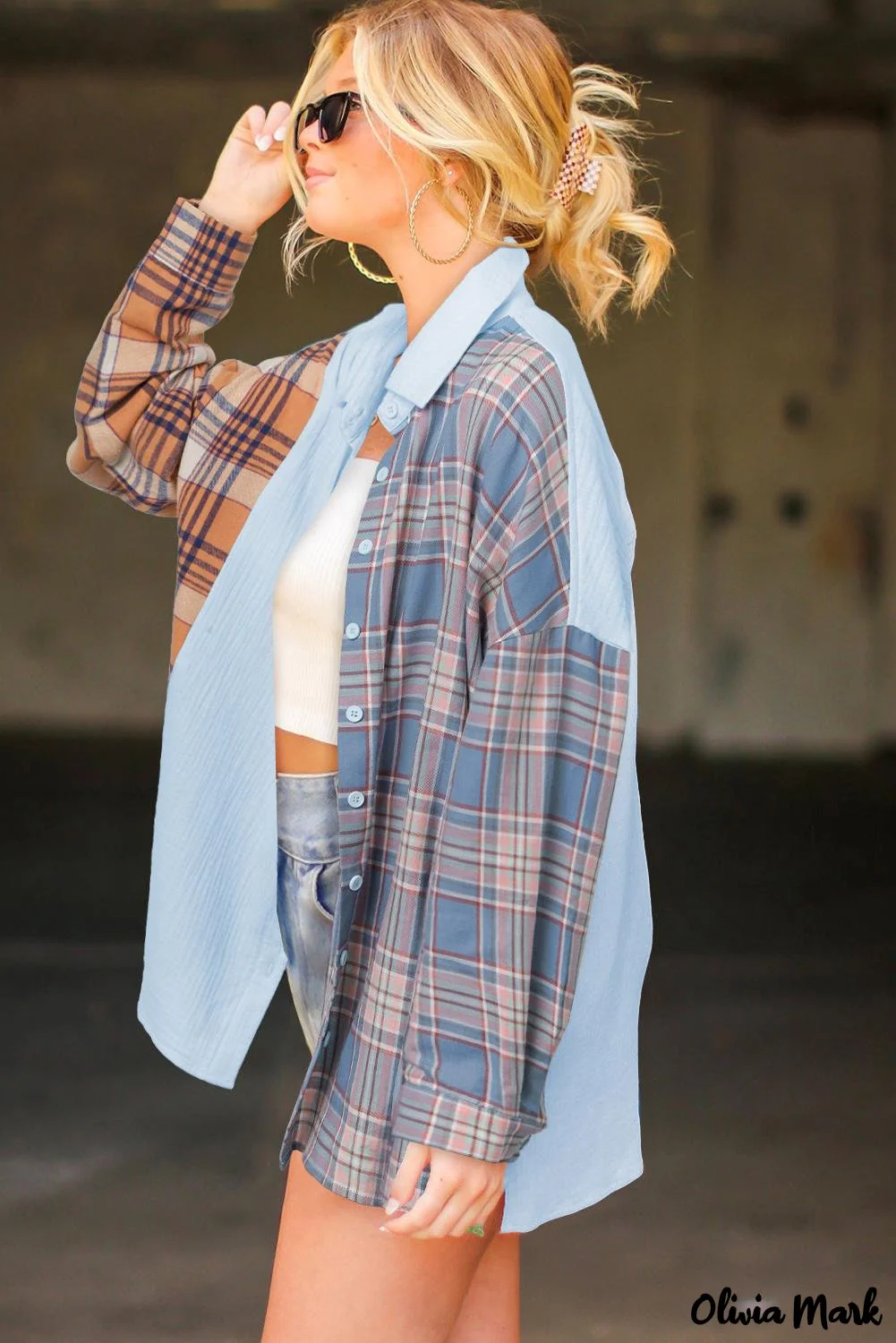 Deanwangkt - Pink Contrast Color Block Check Shirt - Deanwangkt