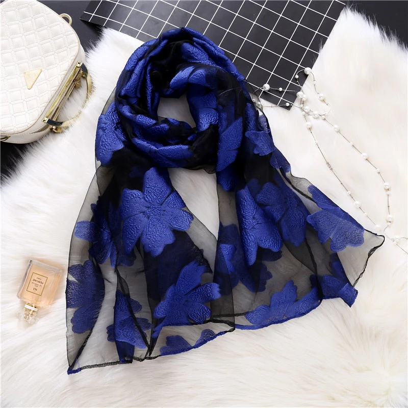 Christmas Gift Deanwangkt New Spring Summer Scarf Women Fashion Leaf Cut Flowers Scarves Elegant Lady's Beach Cove Up Winter Scarf For Women Shawl - Deanwangkt