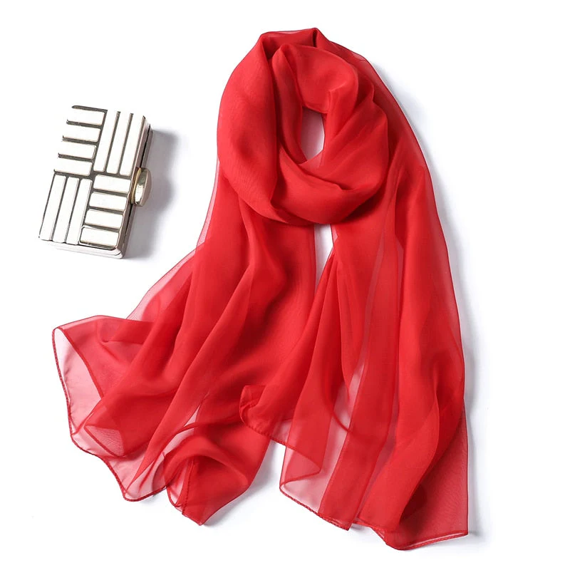 Christmas Gift Deanwangkt spring summer women silk scarf fashion solid long size beach stoles female foulard shawls neck wrap pure hijabs scarves - Deanwangkt