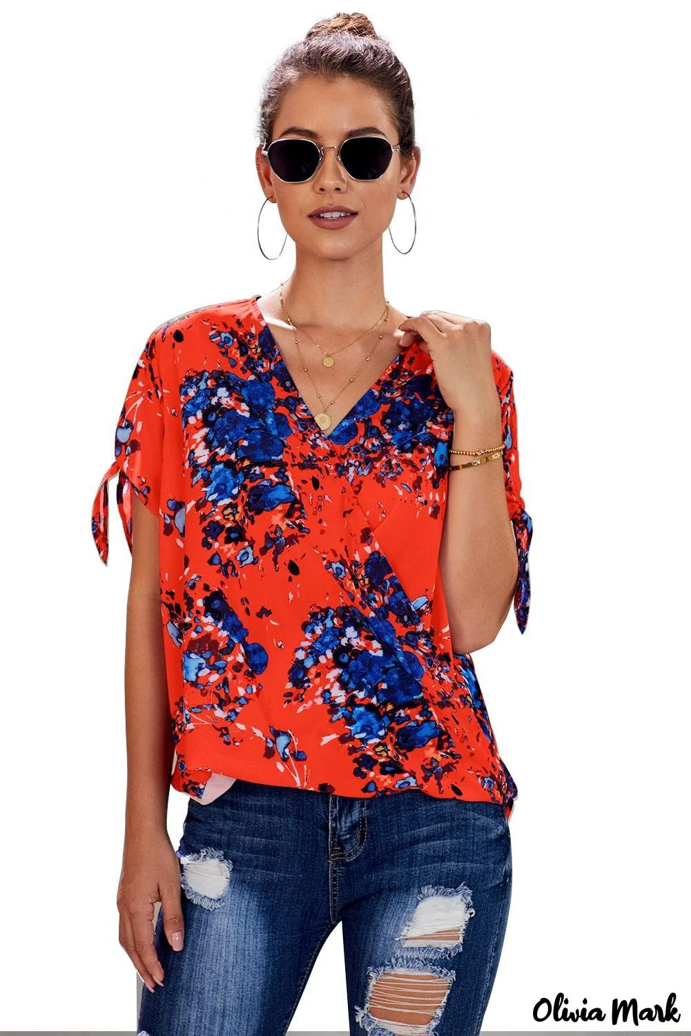 Deanwangkt - Orange Floral Twist Top - Deanwangkt