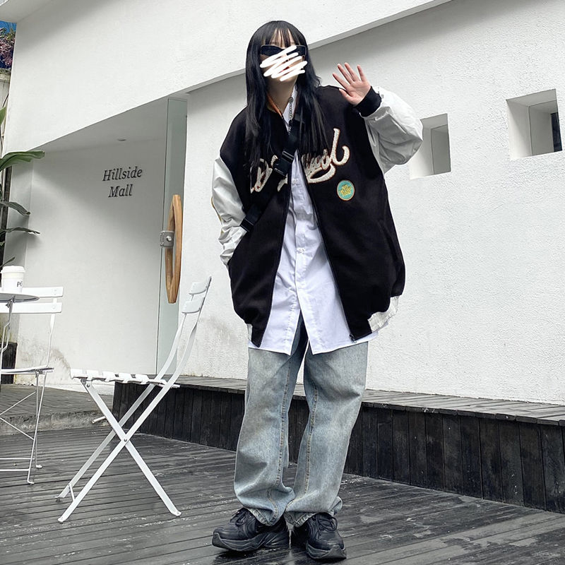 Christmas Gift Deanwangkt Spring Red Coat American Baseball Bomber Students Jacket Loose Men Women Couples Tops Harajuku Plus Size Streetwear Be Free - Deanwangkt