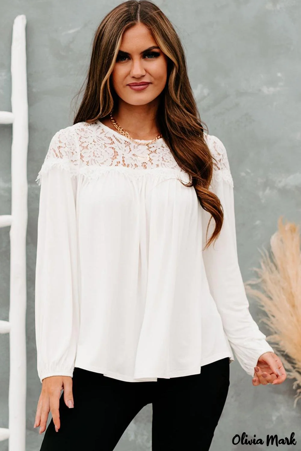 Deanwangkt - White long sleeve top with lace details - Deanwangkt