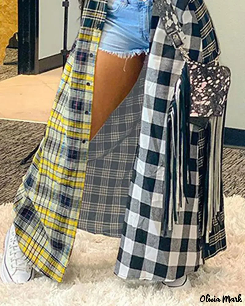 Deanwangkt - Long jacket in color block check print - Deanwangkt