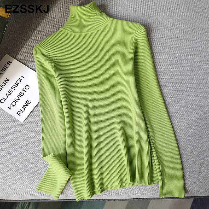 Christmas Gift Deanwangkt Knitted Women turtleneck Sweater Pullovers spring Autumn Basic Women high neck Sweaters Pullover Slim female cheap top - Deanwangkt